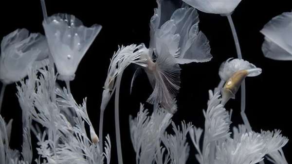 日本藝術家新作展覽活動推出的水上花園，透明的花令人難以置信